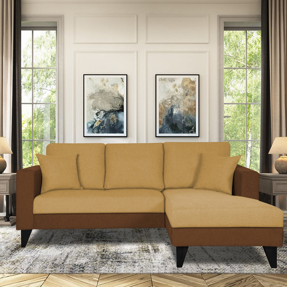 Adorn India Martin L Shape 4 Seater Sofa Set Two Tone (Right Hand Side) (Brown & Beige) (3 Year Warranty)