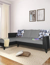 Adorn India Ashley L Shape 5 Seater Sofa Set Leatherette Fabric Digitel Print (Left Hand Side) (Grey & Black)
