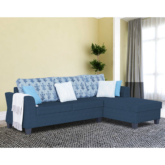 Adorn India Alexia Plus L Shape 5 Seater Sofa Set Leaf (Right Hand Side) (Blue)
