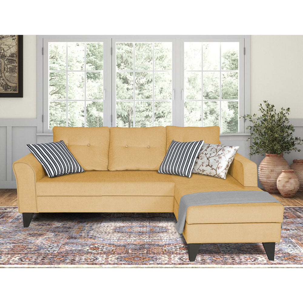 Adorn India Maddox L Shape 4 Seater Sofa Set Tufted (Right Hand Side) (Beige)