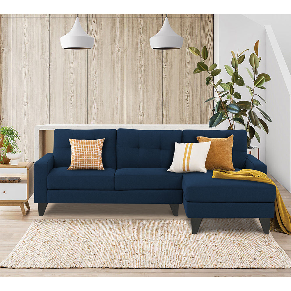 Adorn India Midas L Shape 6 Seater Sofa Set Right Hand Side (Blue) (3 Year Warranty)