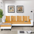 Adorn India Ashley Leatherette Fabric L Shape 6 Seater Sofa Set Stripes (Left Hand Side) (Beige & White) (3 Year Warranty)
