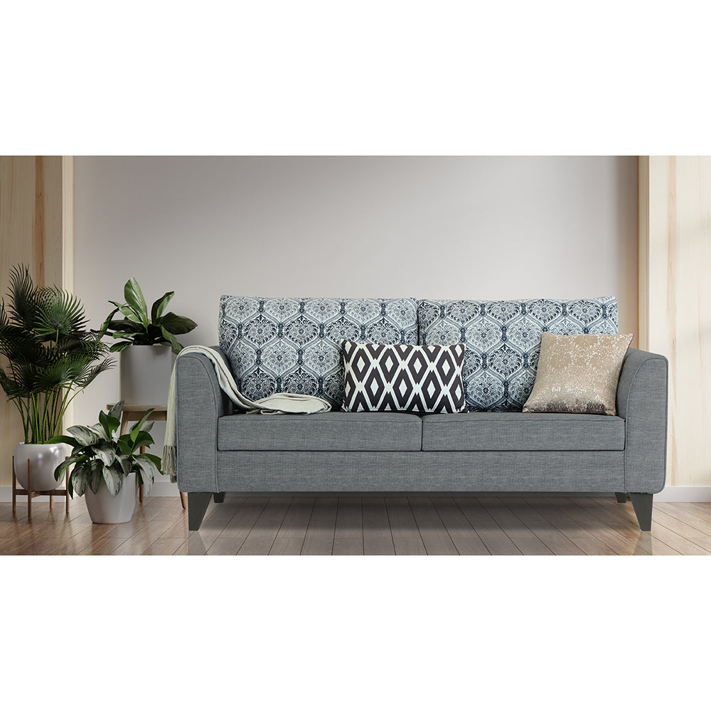 Adorn India Cortina Damask 3 Seater Sofa (Grey)