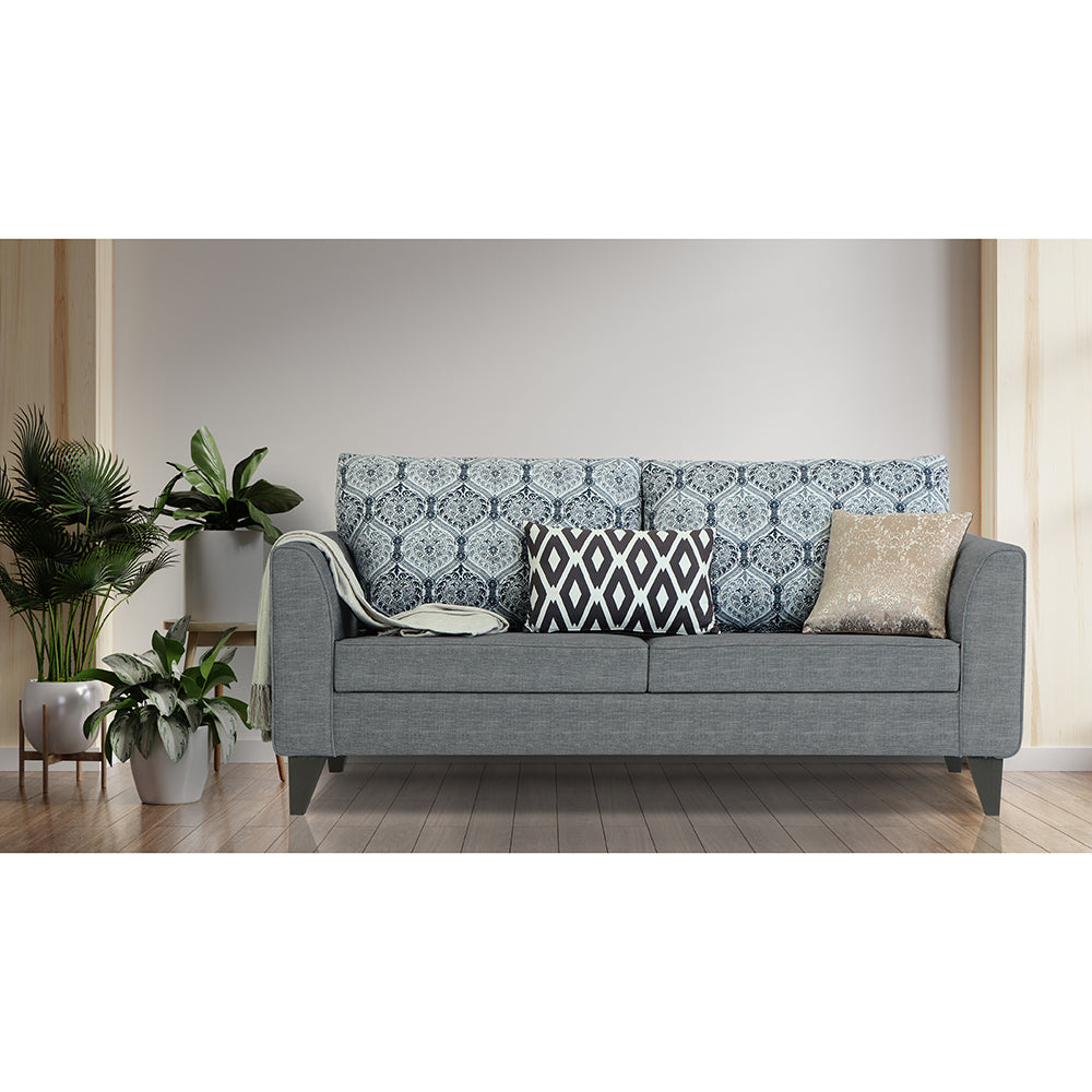 Adorn India Cortina Damask (3 Years Warranty) 3 Seater Sofa (Grey) Modern