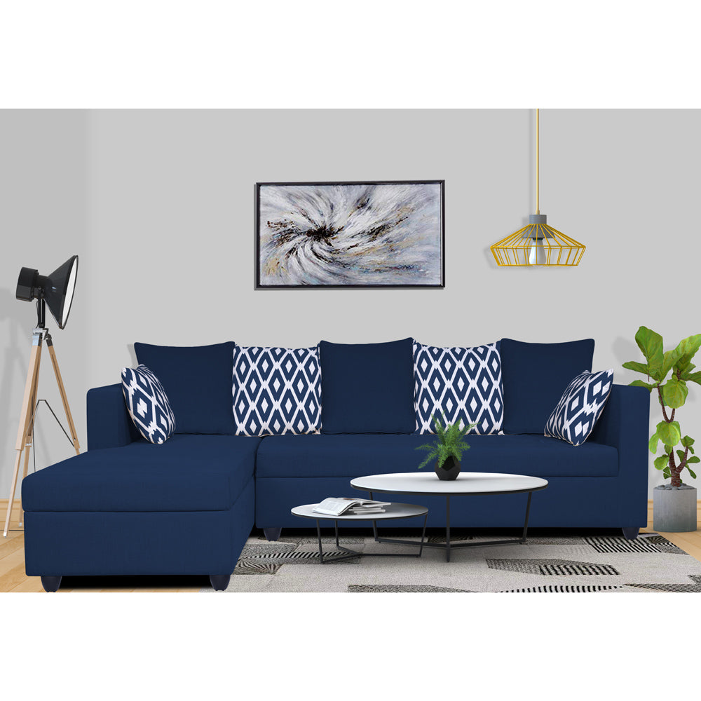 Adorn India Zink Straight line L Shape 6 Seater Sofa Rhombus Cushion (Left Side Handle)(Blue)
