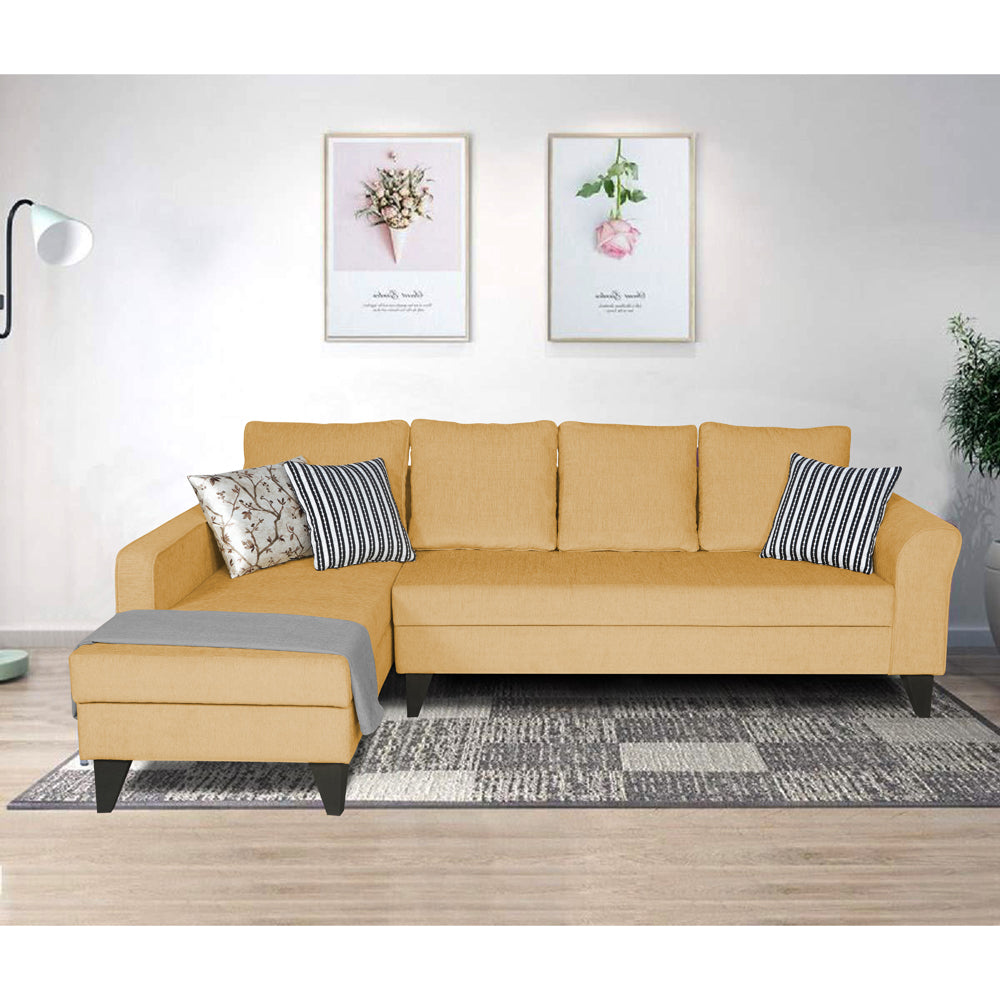 Adorn India Maddox Plain L Shape 6 Seater Sofa Set LHS (Beige) (3 Year Warranty)