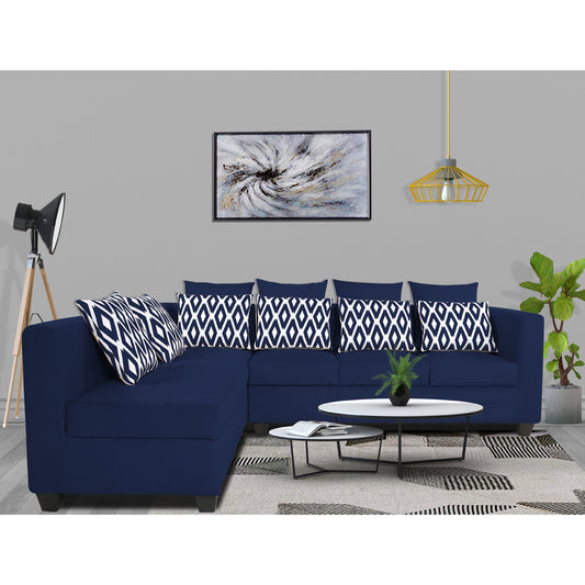 Adorn India Poland L Shape 6 Seater Sofa Set (Left Side) (Blue)