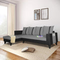 Adorn India Ashley L Shape 6 Seater Sofa Set Leatherette Fabric Stripes (Left Hand Side) (Grey & Black) (3 Year Warranty)