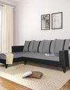 Adorn India Ashley L Shape 5 Seater Sofa Set Leatherette Fabric Stripes (Left Hand Side) (Grey & Black)