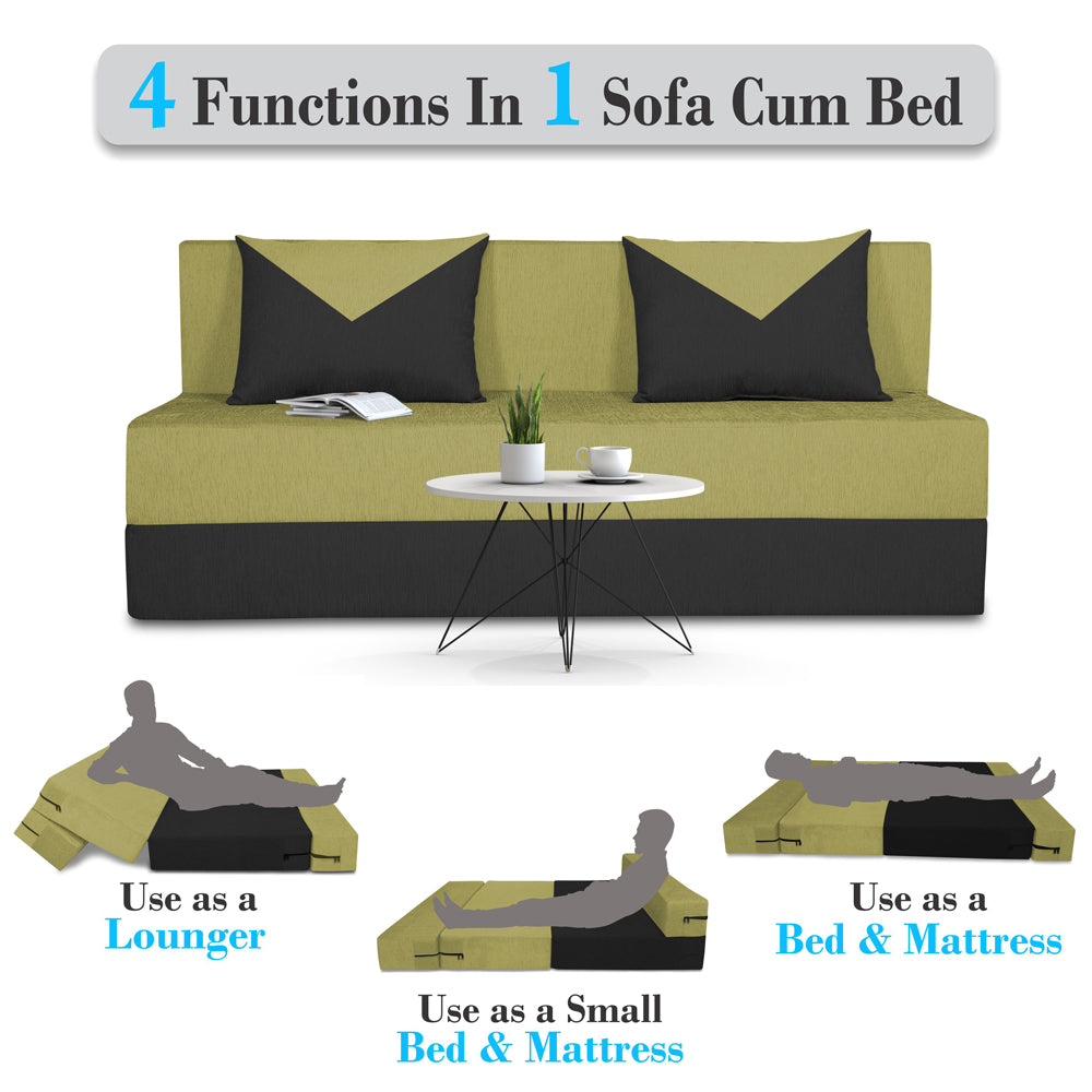 Adorn India Easy Boom 3 Seater Sofa Cum Bed 5 x 6 (Green & Black) (1 Year Warranty)