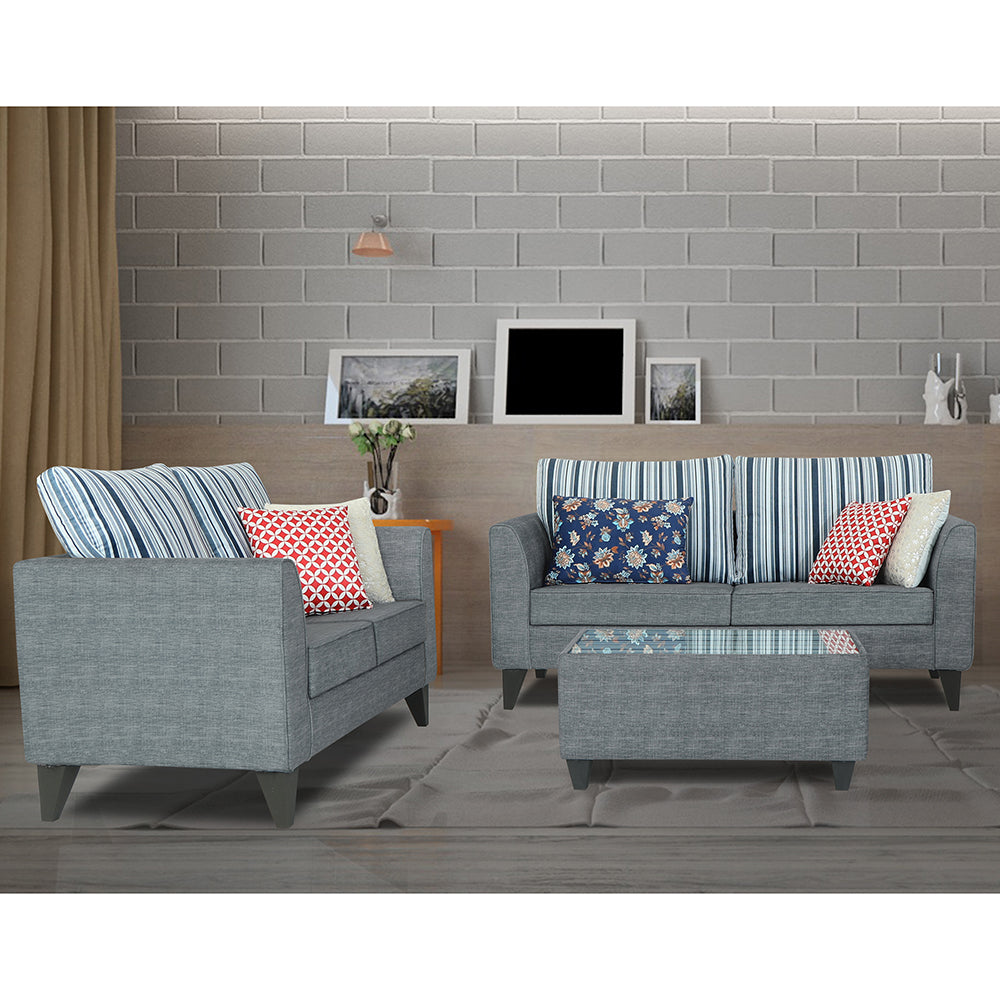 Adorn India Lawson Stripes 3+2 5 Seater Sofa Set with Centre Table (Grey) Modern