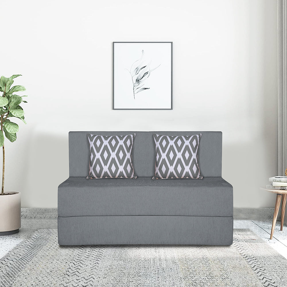 Adorn India Easy 2 Seater Sofa Cum Bed (Rhombus Pattern) Chennile Fabric - Washable Cover - Including 2 Cushion - Size 4' x 6' Ft (Grey Color) Perfect for Home & Office for Guests