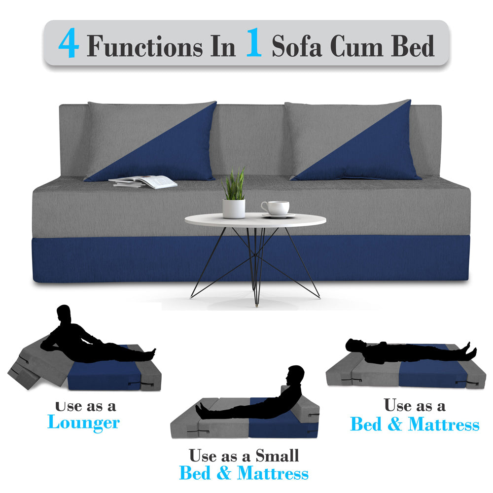 Adorn India Foam Easy Desmond 4 Seater Sofa Cum Bed 6 X 6 (Blue & Grey) (1 Year Warranty)