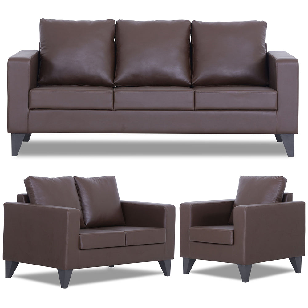 Adorn India Straight line Plus Leatherette 3+2+1 6 Seater Sofa Set (Brown) (3 Year Warranty)