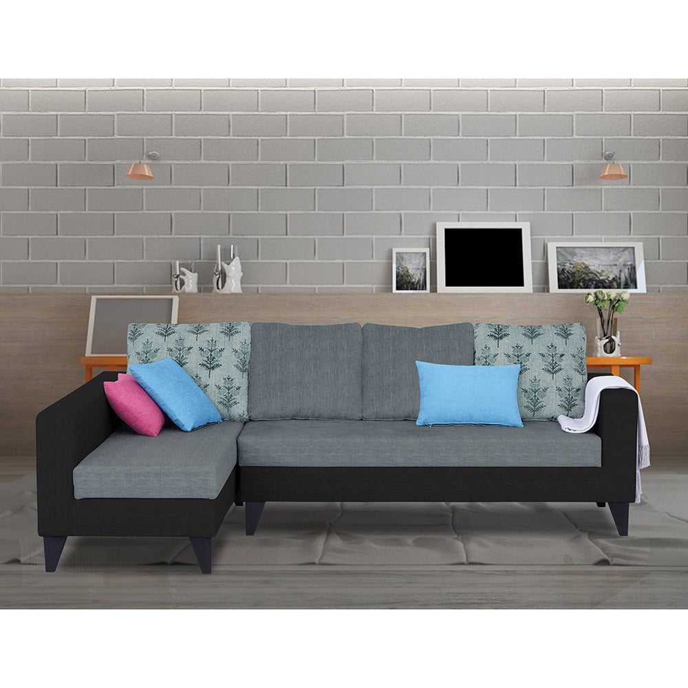 Adorn India Beetle Plus Leaf L Shape 6 Seater Sofa Set (Left Hand Side)(Black & Grey) (3 Year Warranty)