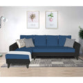 Adorn India Maddox Plain Two Tone L Shape 6 Seater Sofa Set LHS (Blue & Black) (3 Year Warranty)
