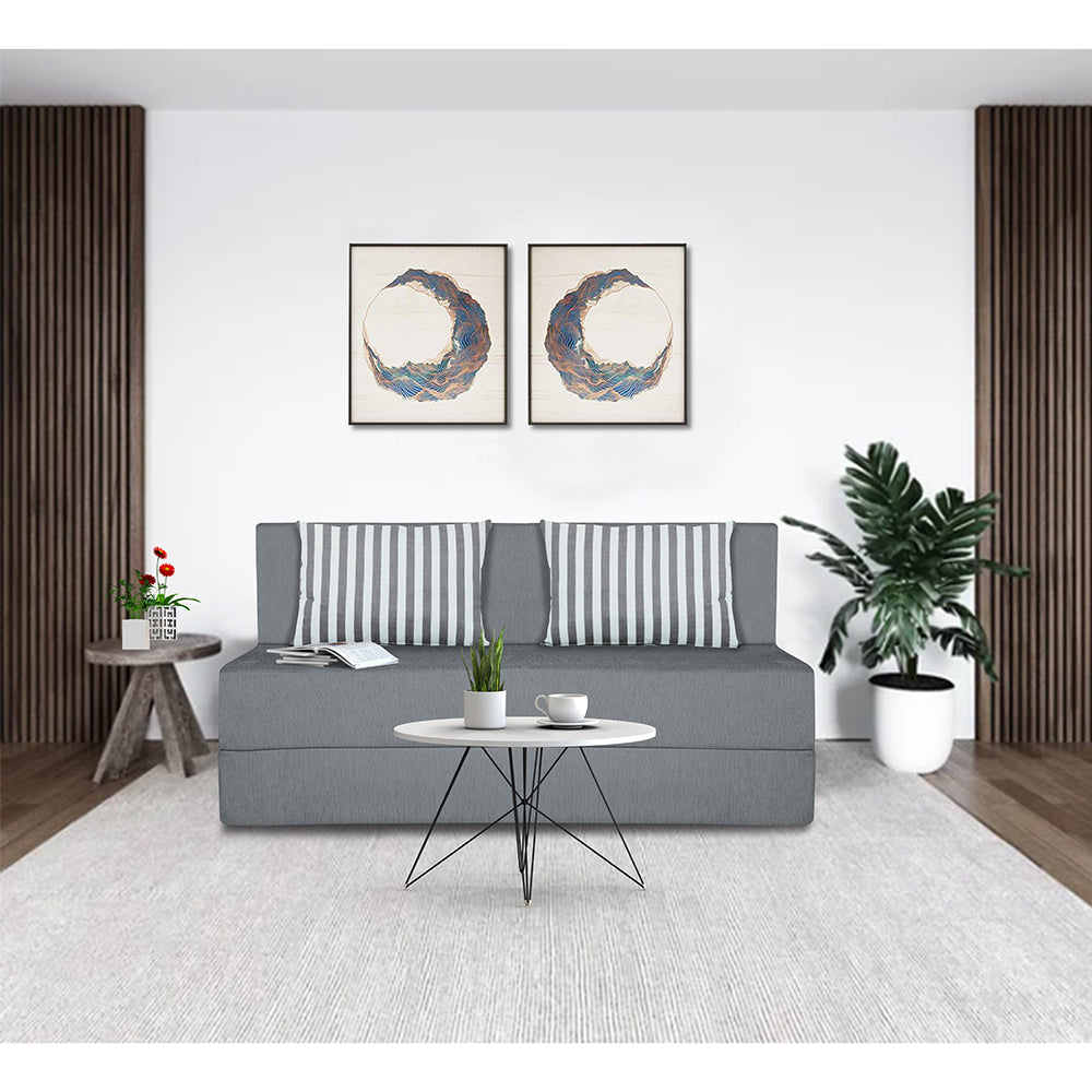 Adorn India Wood Easy Alyn Plus Stripes 3 Seater Sofa Cum Bed (5X6, Grey) (1 Year Warranty)