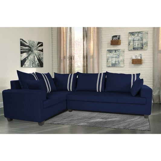 Adorn India Winston L Shape 5 Seater Sofa Set (Left Side) (Blue)
