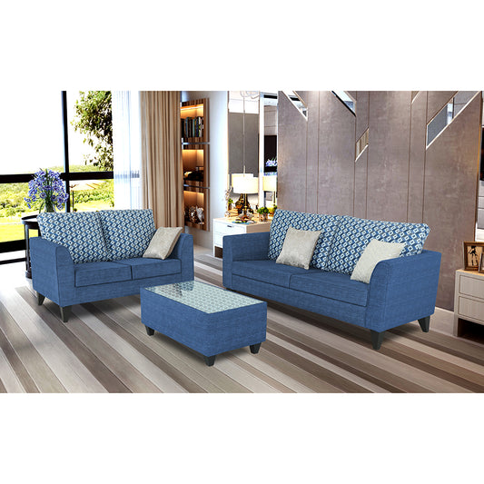 Adorn India Tornado Bricks 3+2 5 Seater Sofa Set with Centre Table (Blue) Modern