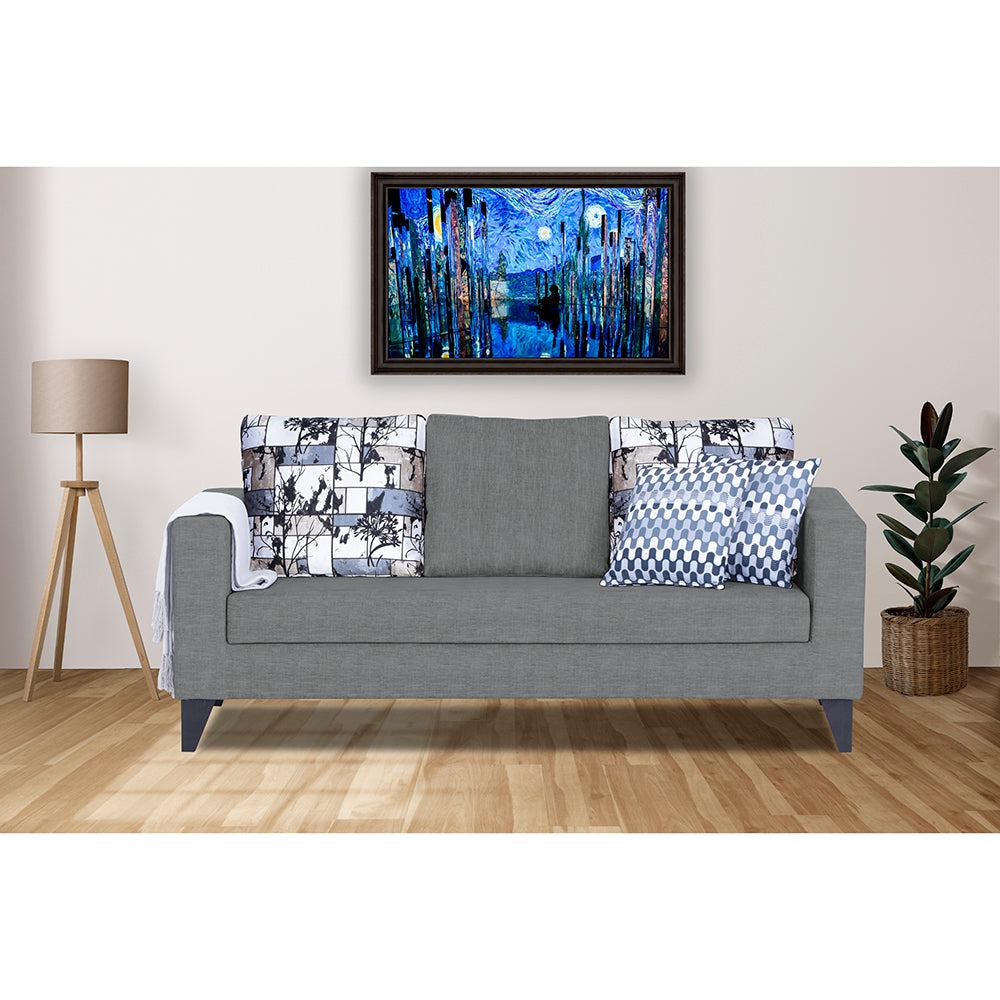 Adorn India Hallton Digitel Print Cushion 3 Seater Sofa (Grey) (3 Year Warranty)