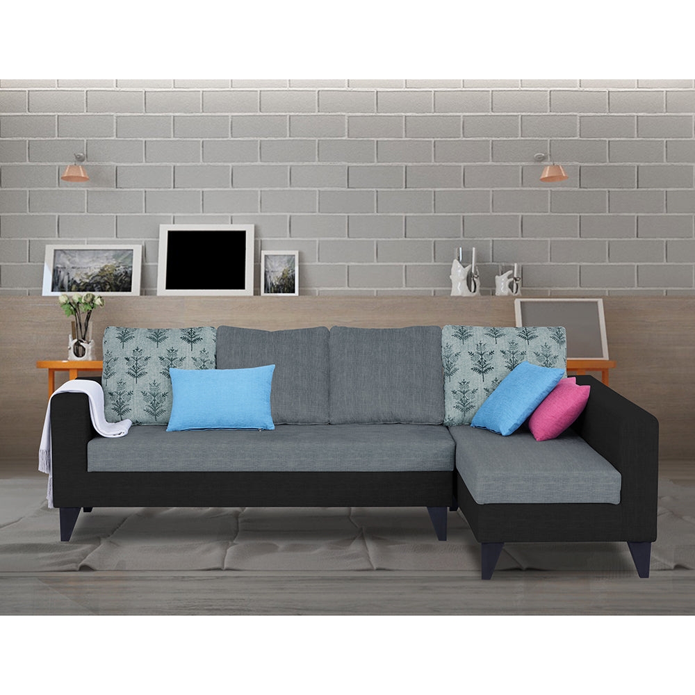 Adorn India Beetle Plus Leaf L Shape 6 Seater Sofa Set (Right Hand Side)(Black & Grey) (3 Year Warranty)