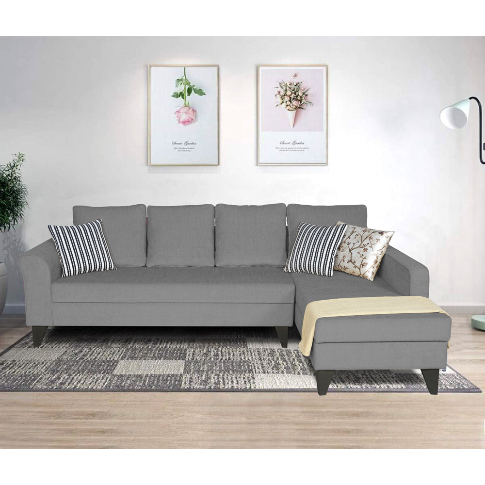 Adorn India Maddox Plain L Shape 6 Seater Sofa Set RHS (Grey) (3 Year Warranty)