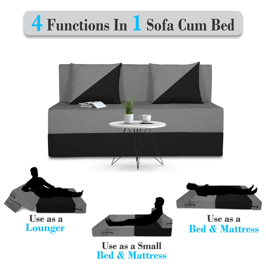 Adorn India Easy Desmond 2 Seater Sofa Cum Bed 4 x 6 (Grey & Black)
