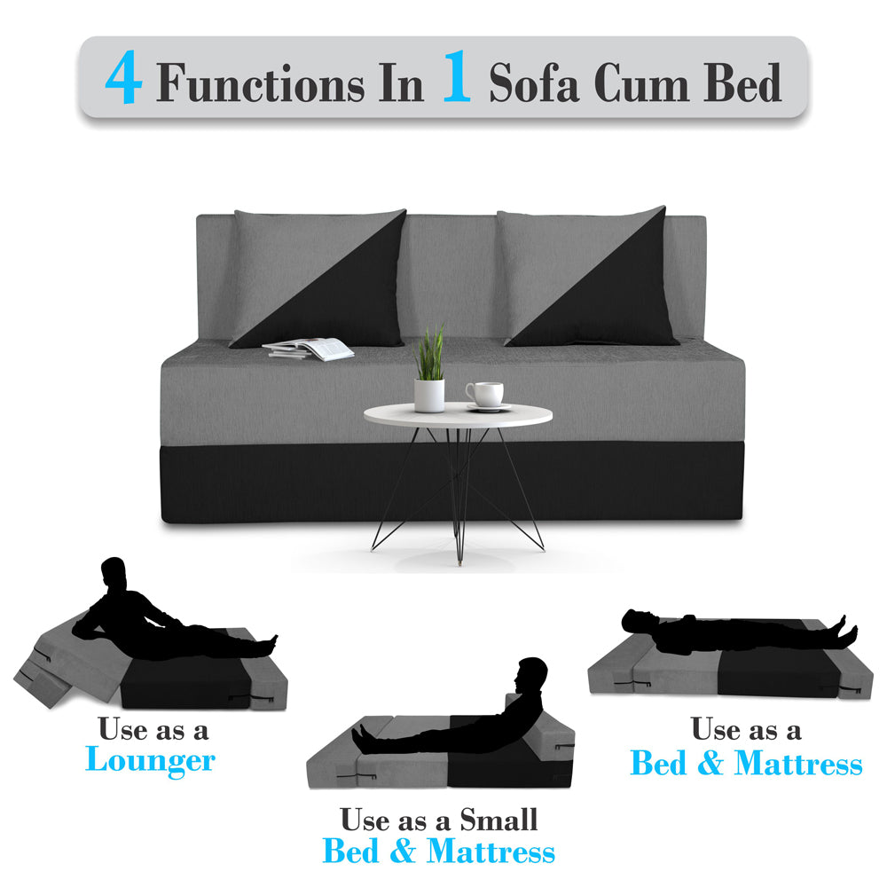 Adorn India Easy Desmond 2 Seater Sofa Cum Bed 4 X 6 (Grey & Black) (1 Year Warranty)