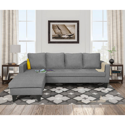 Adorn India Chandler L Shape 5 Seater Sofa Set Plain (Left Hand Side) (Grey)