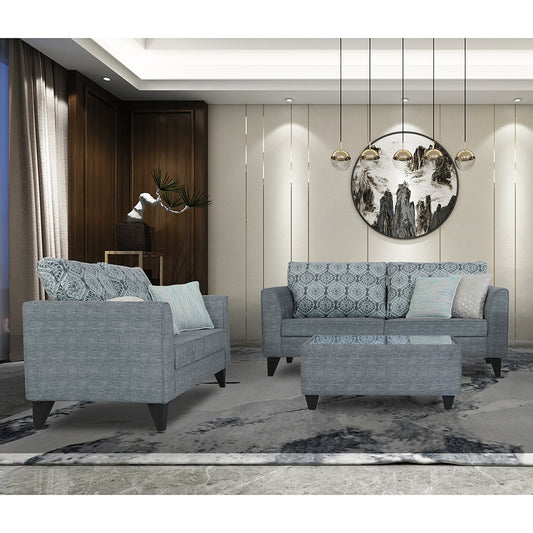 Adorn India Cortina Damask 3+2 5 Seater Sofa Set with Centre Table (Grey) Modern