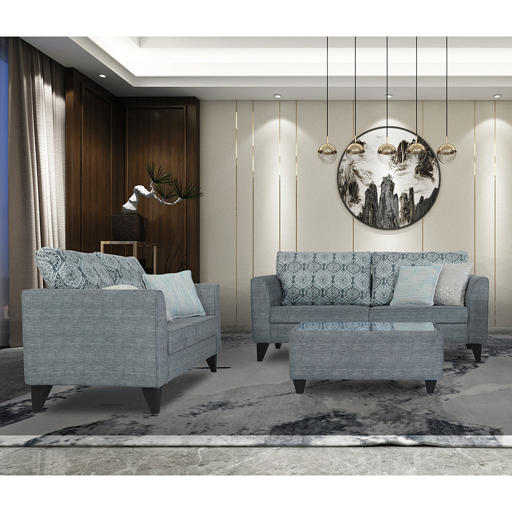 Adorn India Cortina Damask 3+2 5 Seater Sofa Set with Centre Table (Grey)