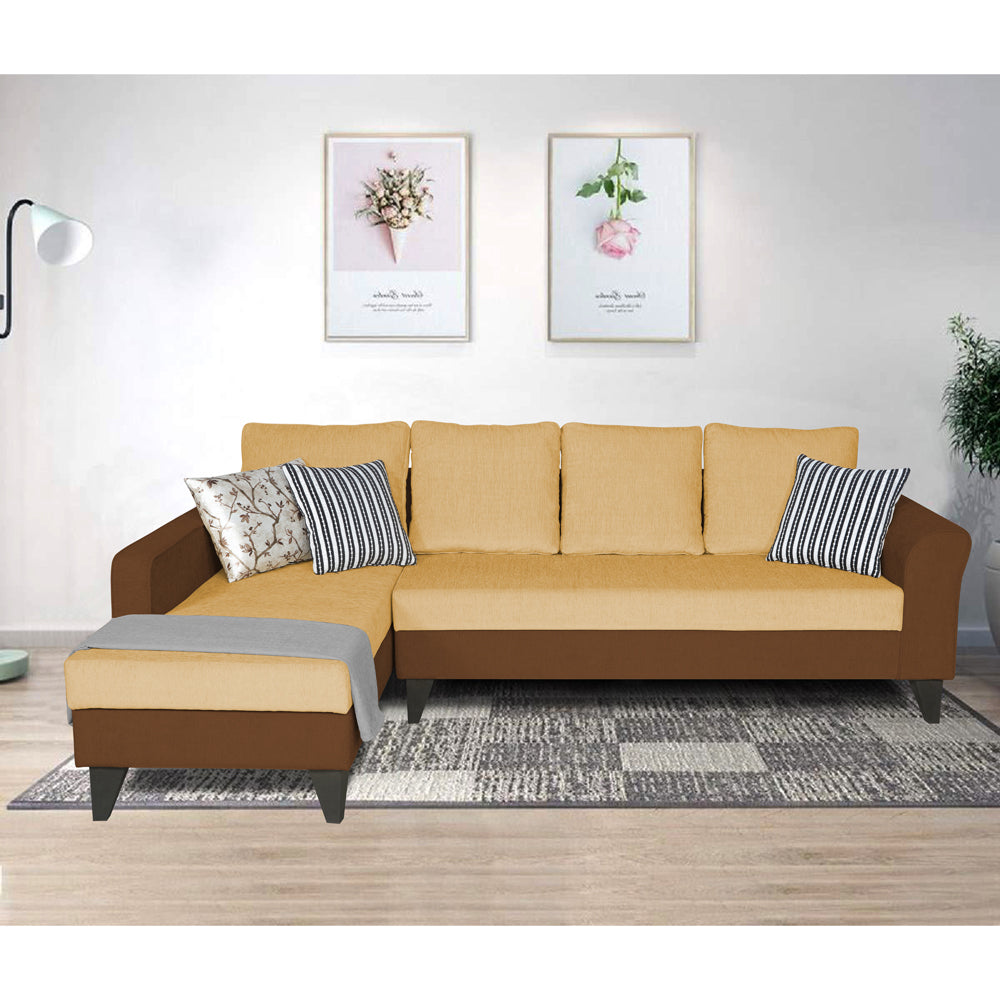 Adorn India Maddox Plain Two Tone L Shape 6 Seater Sofa Set LHS (Brown & Beige) (3 Year Warranty)