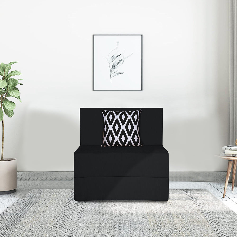 Adorn India Easy 1 Seater Sofa Cum Bed (Rhombus Pattern) Chennile Fabric - Washable Cover - Including 1 Cushion - Size 2.5' x 6' Ft (Black Color) Perfect for Home & Office for Guests