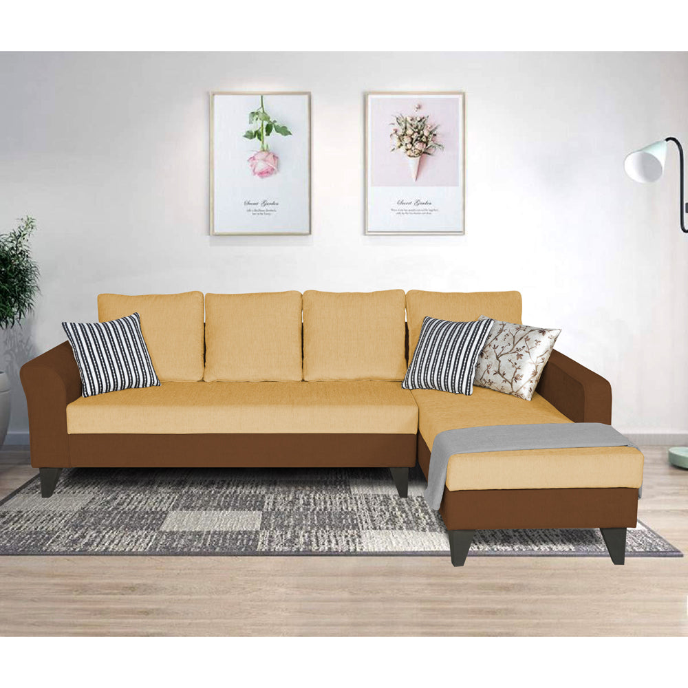 Adorn India Maddox Plain Two Tone L Shape 6 Seater Sofa Set RHS (Brown & Beige) (3 Year Warranty)