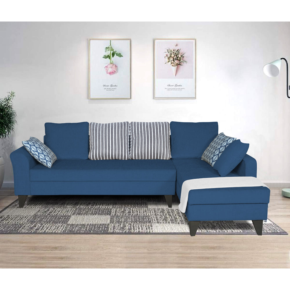 Adorn India Maddox Stripes L Shape 6 Seater Sofa Set RHS (Blue) (3 Year Warranty)