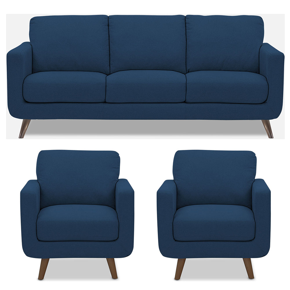 Adorn India Damian 3+1+1 5 Seater Sofa Set (Blue) (3 Year Warranty)
