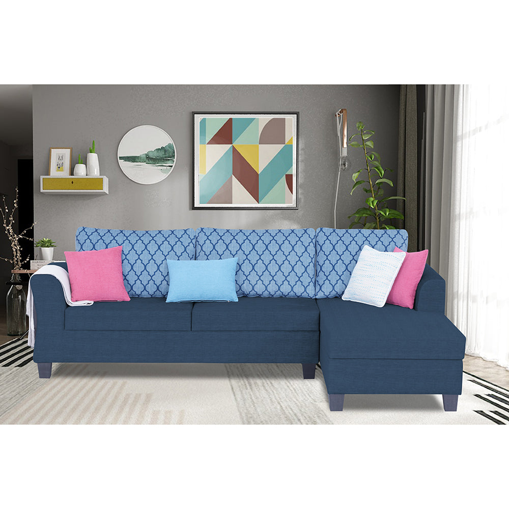 Adorn India Alexia Plus L Shape 5 Seater Sofa Set Blossom (Right Hand Side) (Blue)