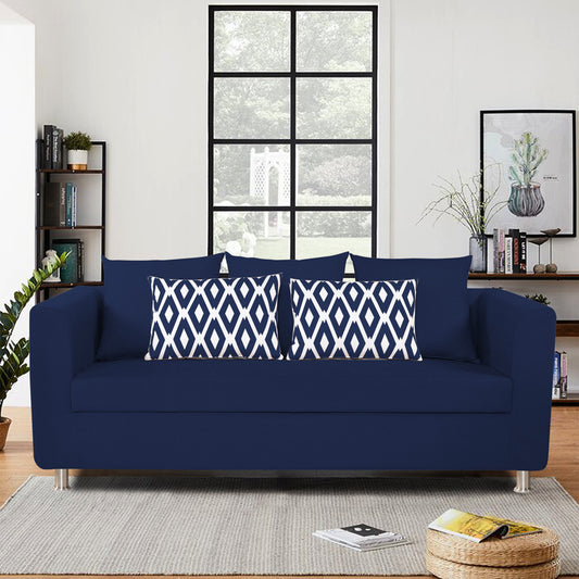 Adorn India Poland 3 Seater Sofa (Blue)