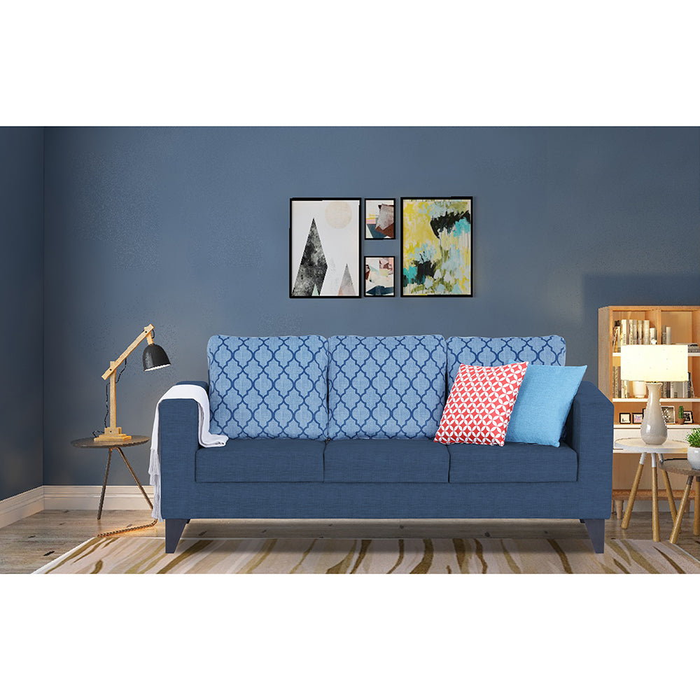 Adorn India Straight line Plus Blossom 3 Seater Sofa (Blue) (3 Year Warranty)