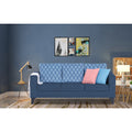 Adorn India Straight line Plus Blossom 3 Seater Sofa (Blue) (3 Year Warranty)