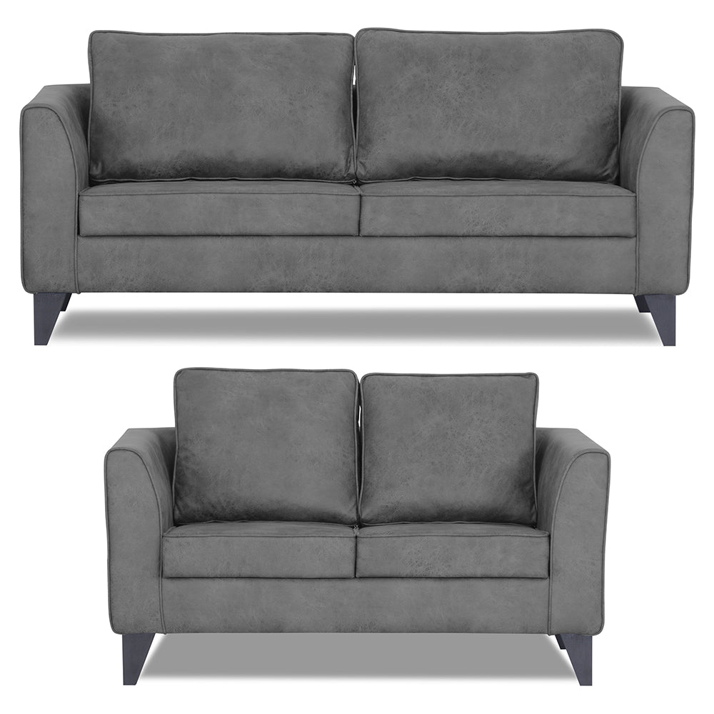 Adorn India Enzo Decent Premium Leatherette Suede 3+2 5 Seater Sofa Set (Grey)