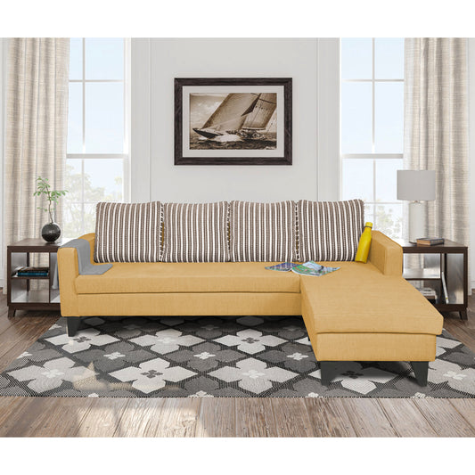 Adorn India Chandler L Shape 5 Seater Sofa Set Stripes (Right Hand Side) (Beige)