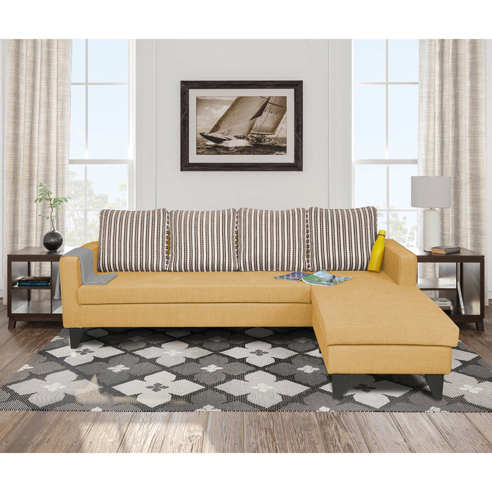 Adorn India Chandler Stripes L Shape 5 Seater Sofa Set RHS (Beige) (3 Year Warranty)