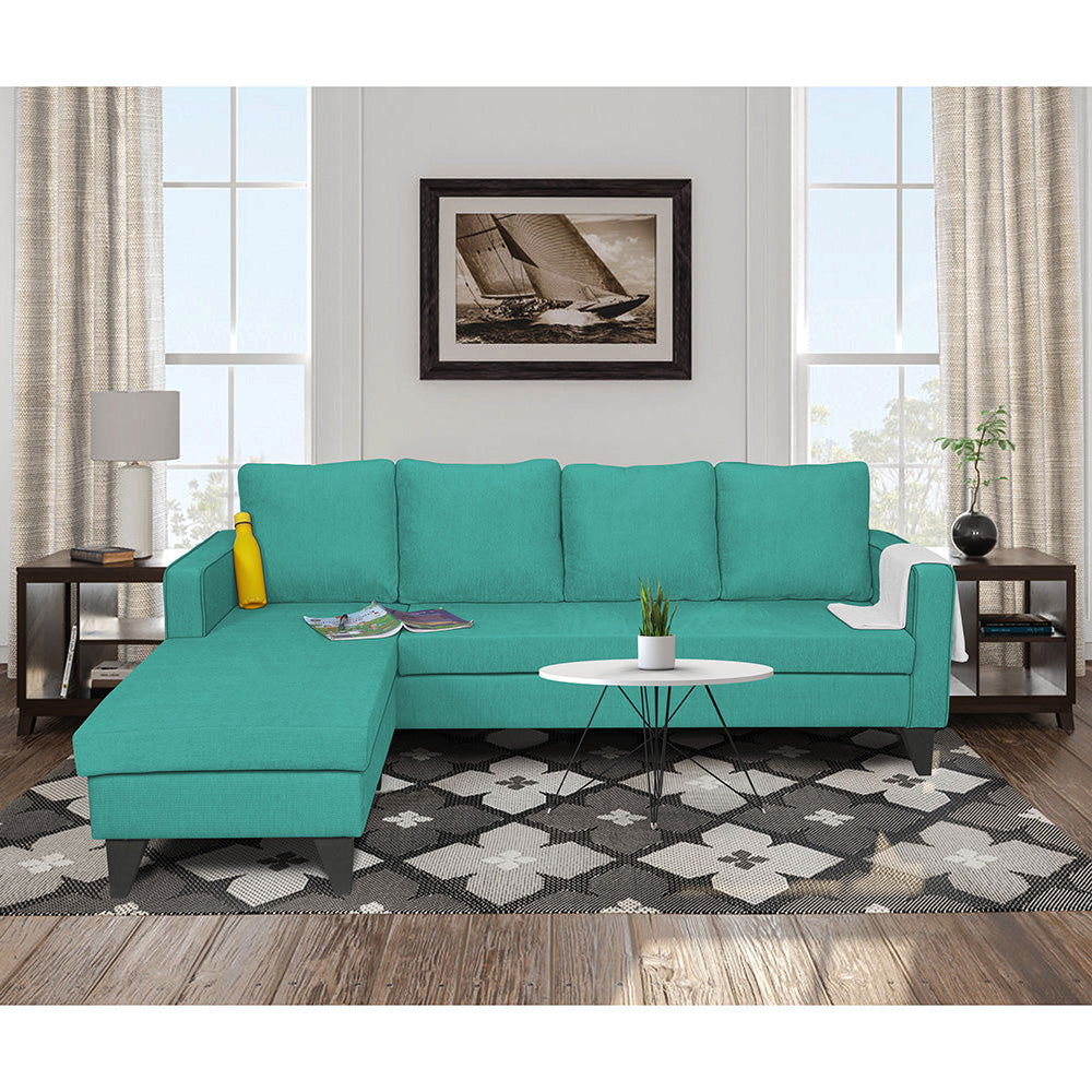 Adorn India Chandler Plain L Shape 5 Seater Sofa Set LHS (Aqua Blue) (3 Year Warranty)