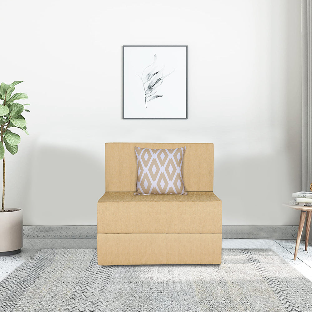 Adorn India Easy 1 Seater Sofa Cum Bed (Rhombus Pattern) Chennile Fabric - Washable Cover - Including 1 Cushion - Size 2.5' x 6' Ft (Beige Color) Perfect for Home & Office for Guests