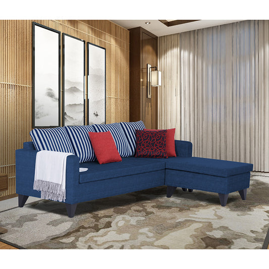 Adorn India Abington Stripes L Shape 5 Seater Sofa Set (Right Hand Side) (Blue)