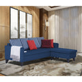 Adorn India Abington Stripes L Shape 5 Seater Sofa Set RHS (Blue) (3 Year Warranty)