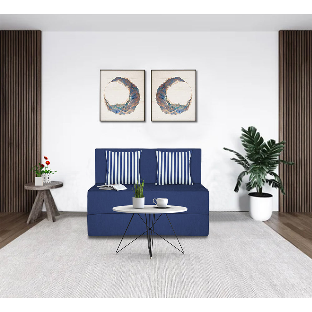 Adorn India Easy Alyn Plus Stripes 2 Seater Sofa Cum Bed (3x6) (Blue) (1 Year Warranty)