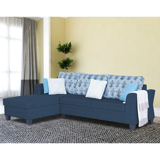Adorn India Alexia Plus L Shape 5 Seater Sofa Set Leaf (Left Hand Side) (Blue)