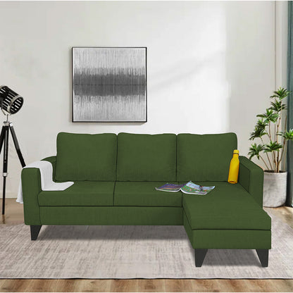 Adorn India Chandler L Shape 4 Seater Sofa Set Plain (Right Hand Side) (Green)